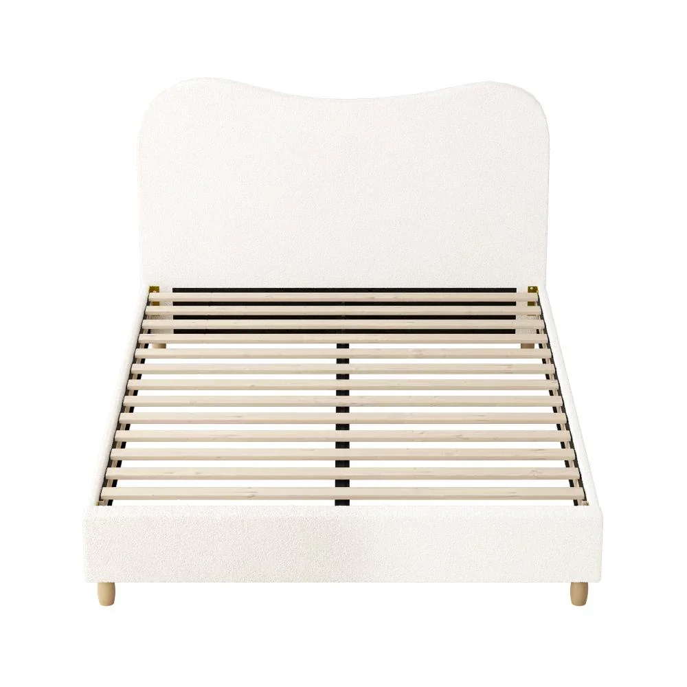Bed Frame Queen Size White Boucle Cloud Shape - Image 5