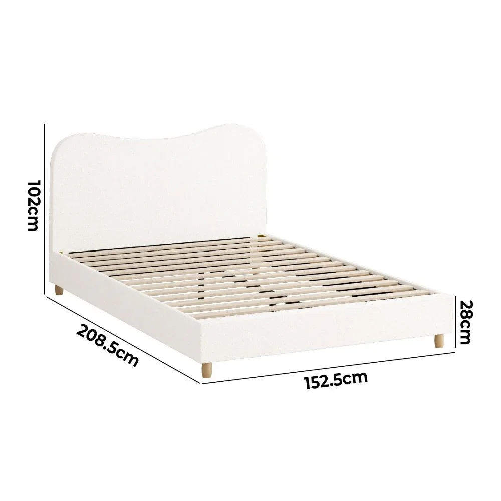 Bed Frame Queen Size White Boucle Cloud Shape - Image 7