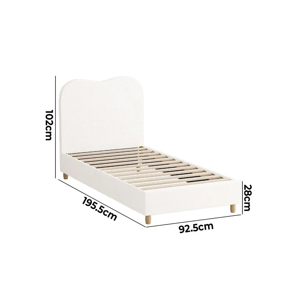 Bed Frame Single Size White Boucle Cloud Shape - Image 5