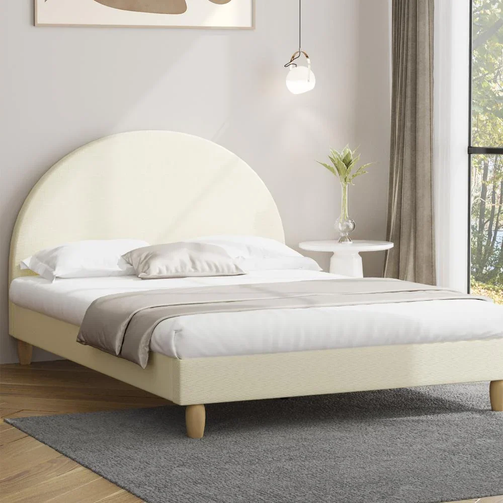 Bed Frame Double Size Arched Bedhead Beige Fabric - Image 5