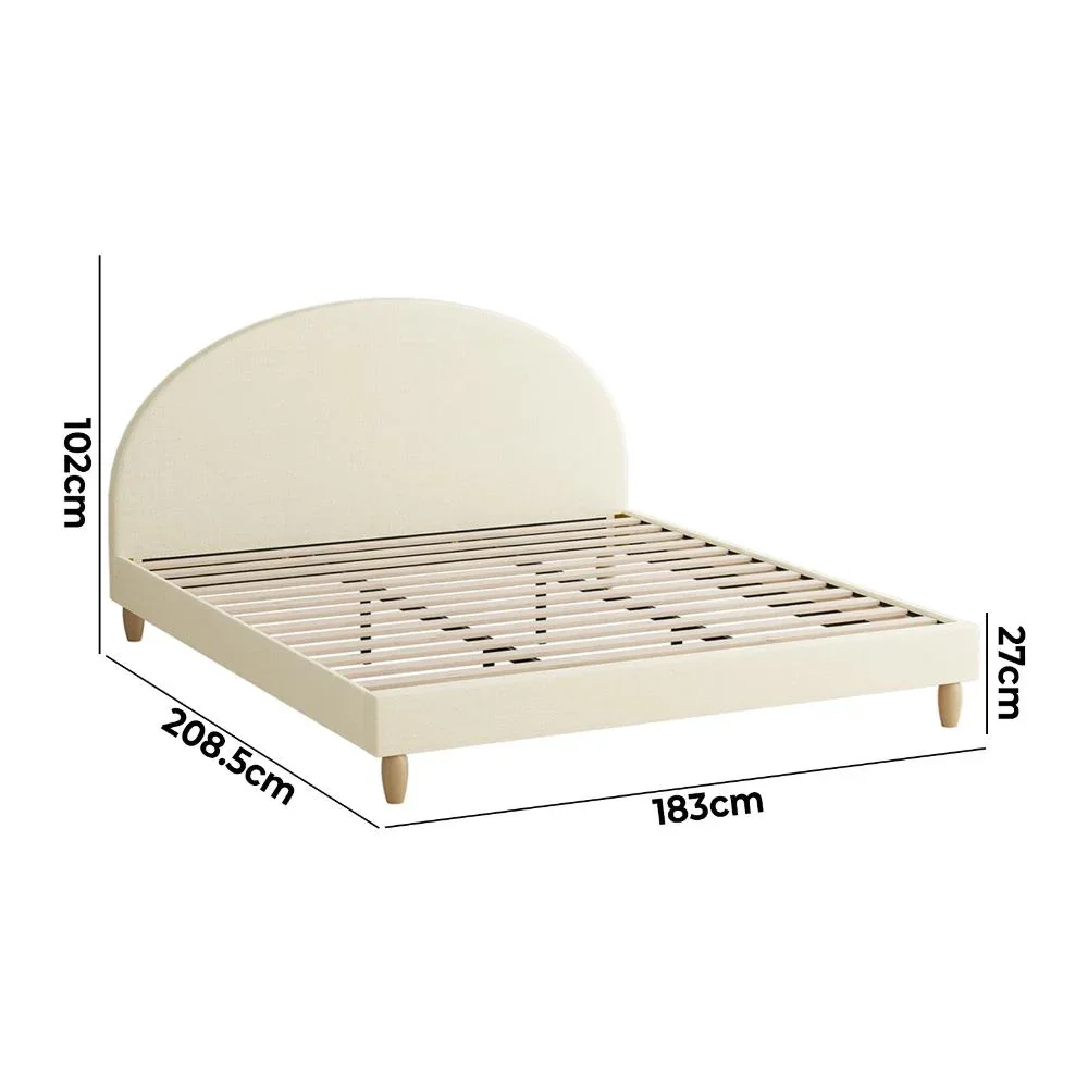 Bed Frame King Size Arched Bedhead Beige Fabric - Image 4