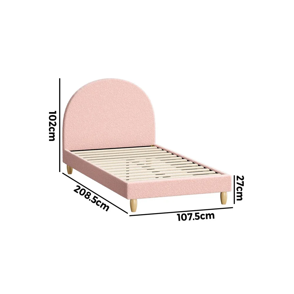 Bed Frame King Single Bed Platform Arched Bedhead Pink Boucle - Image 4