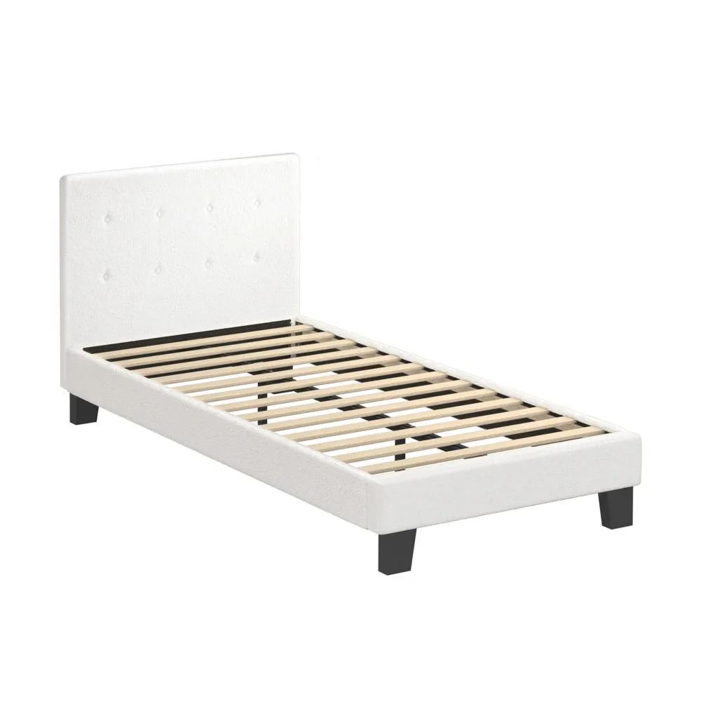Bed Frame King Single White Boucle - Image 2