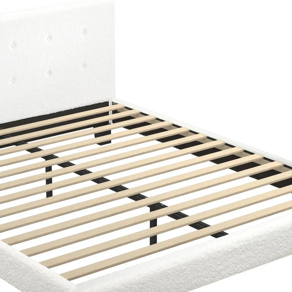 Bed Frame Queen Size White Boucle - Image 4