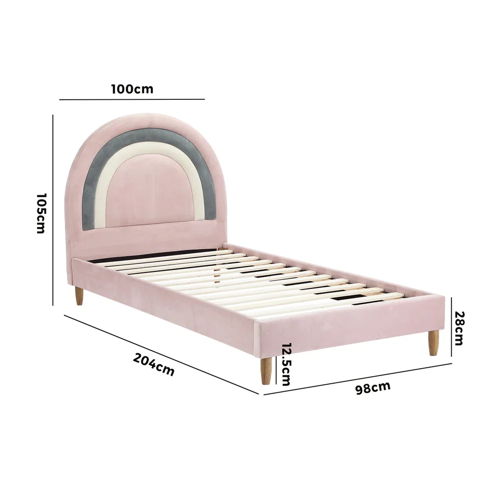 Bed Frame Single Size Kids Bed Frame Pink Velvet - Image 3