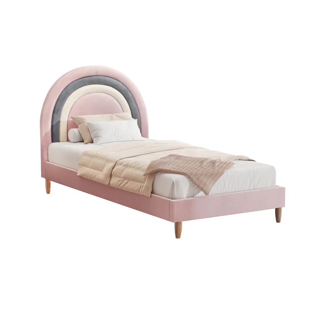 Bed Frame Single Size Kids Bed Frame Pink Velvet - Image 7
