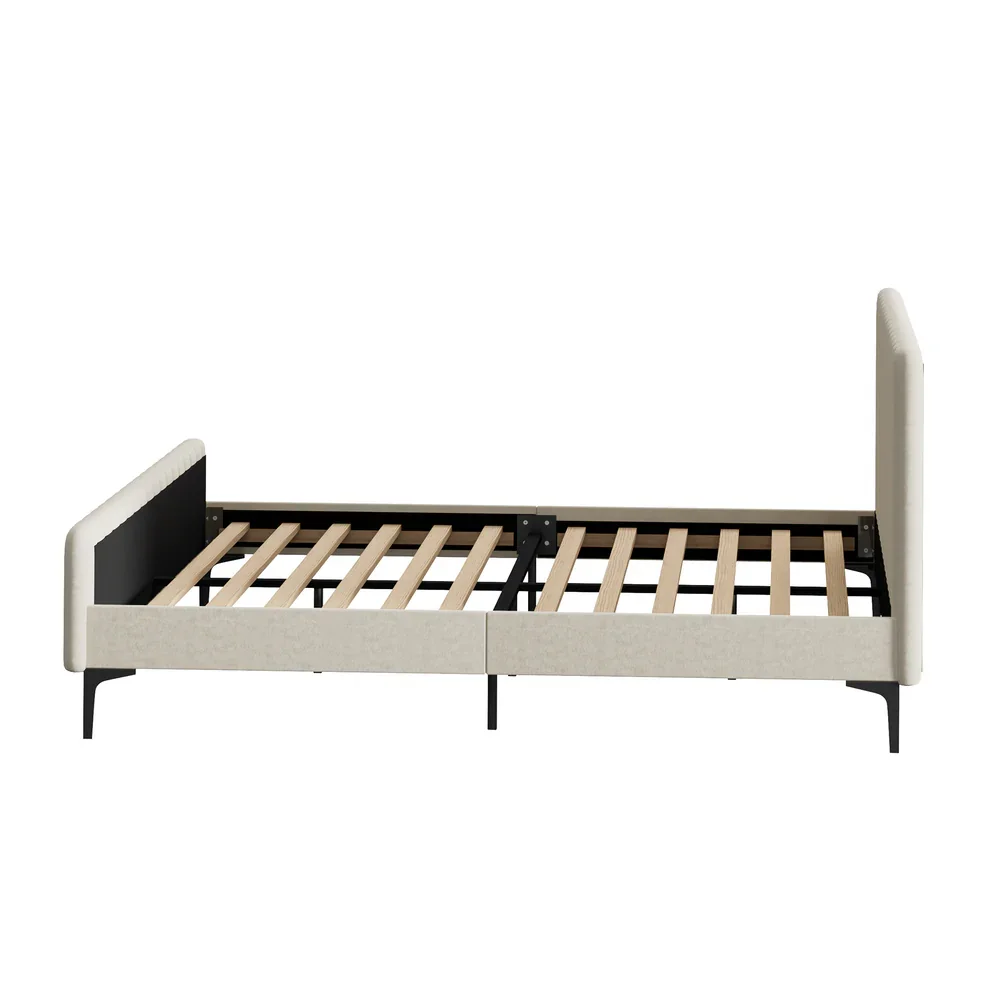 King Size Bed Frame Velvet Fabric Beige - Image 3
