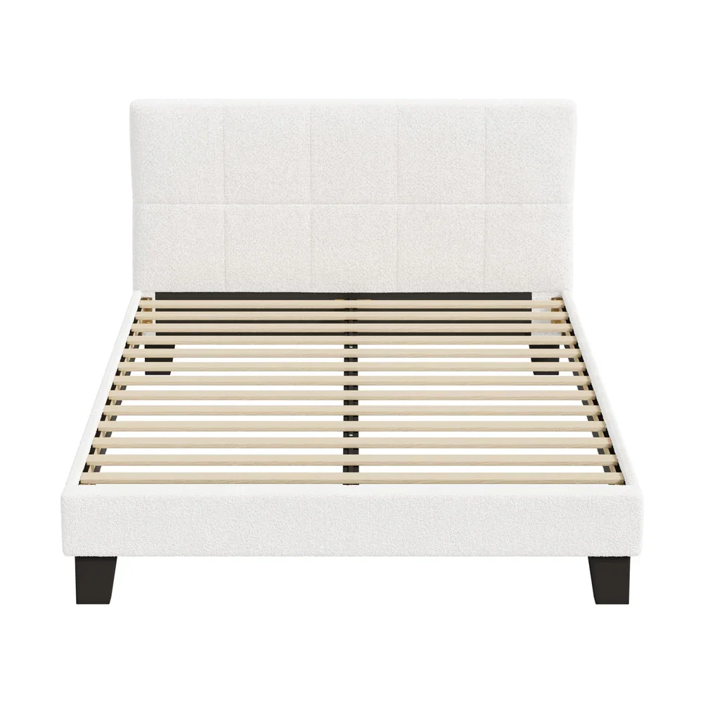 Bed Frame Double Size Base White Boucle TOFU - Image 8