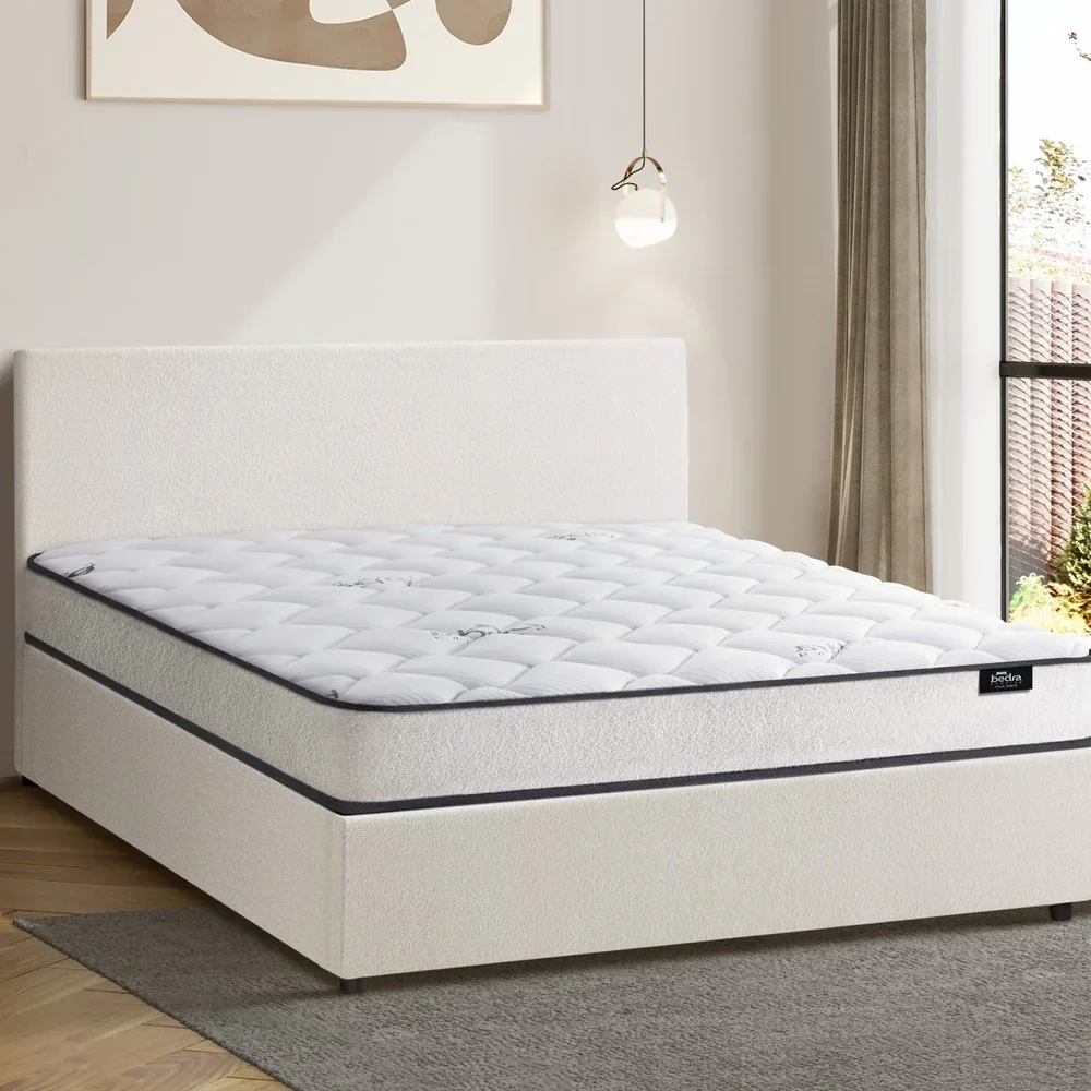 Oikiture Bed Frame King Size Gas Lift Boucle Beds With Mattress Set - Image 9