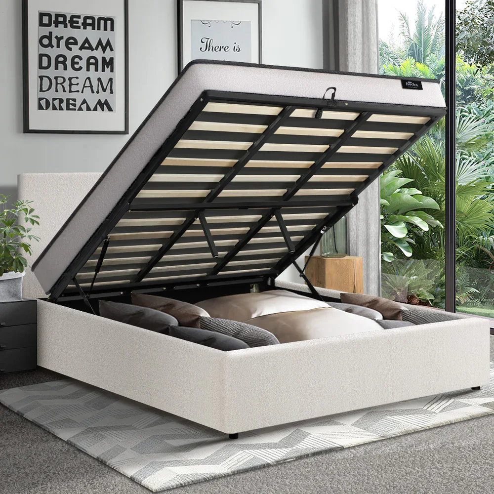 Oikiture Bed Frame King Single Size Boucle Beds With Mattress Set