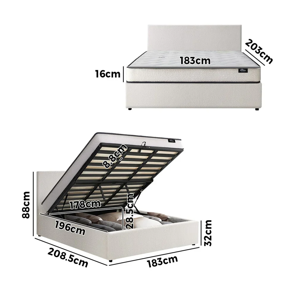 Oikiture Bed Frame King Single Size Boucle Beds With Mattress Set - Image 3