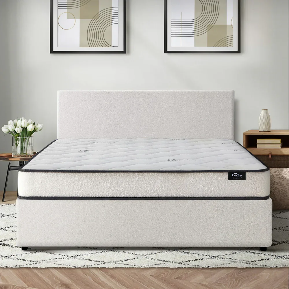 Oikiture Bed Frame King Single Size Boucle Beds With Mattress Set - Image 8