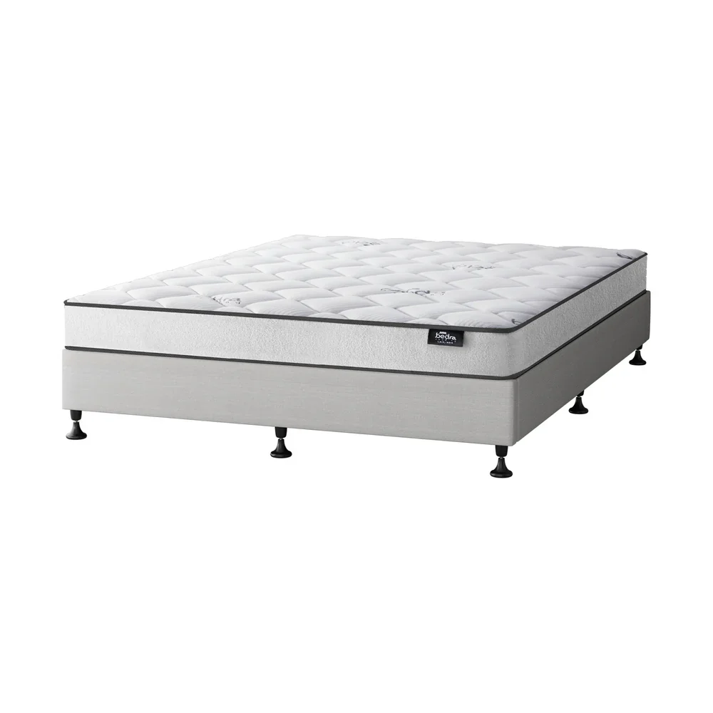 Bed Frame Double Size Upholstered with Mattress Beige - Image 8