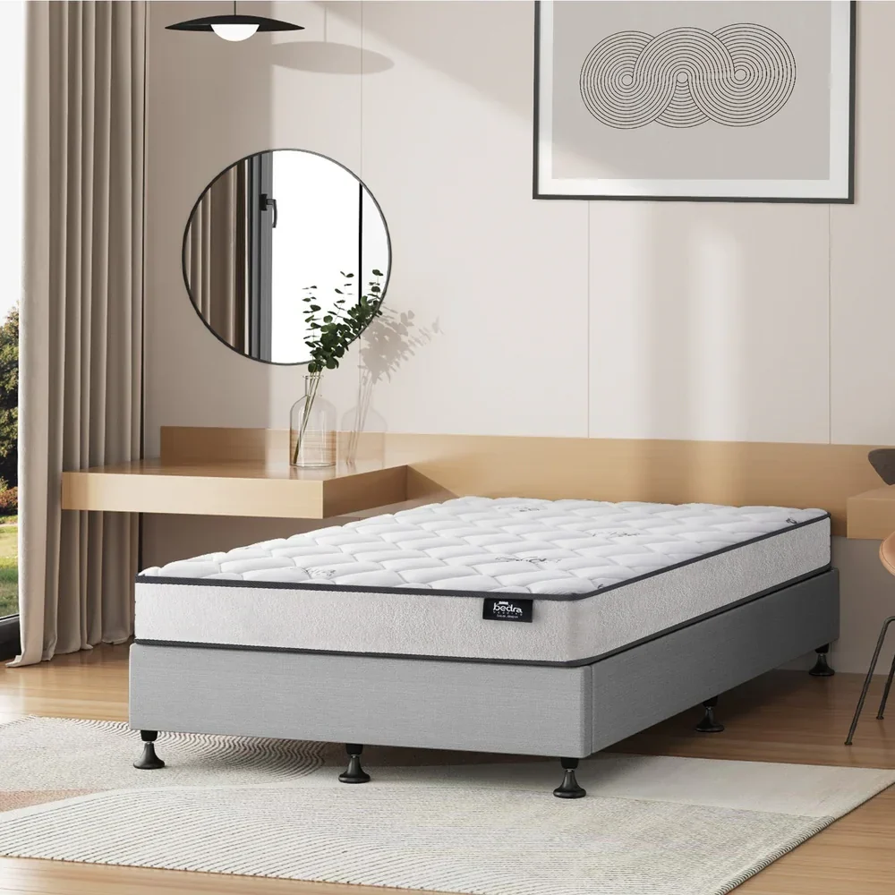 Bed Frame King Single Size Upholstered with Mattress Beige