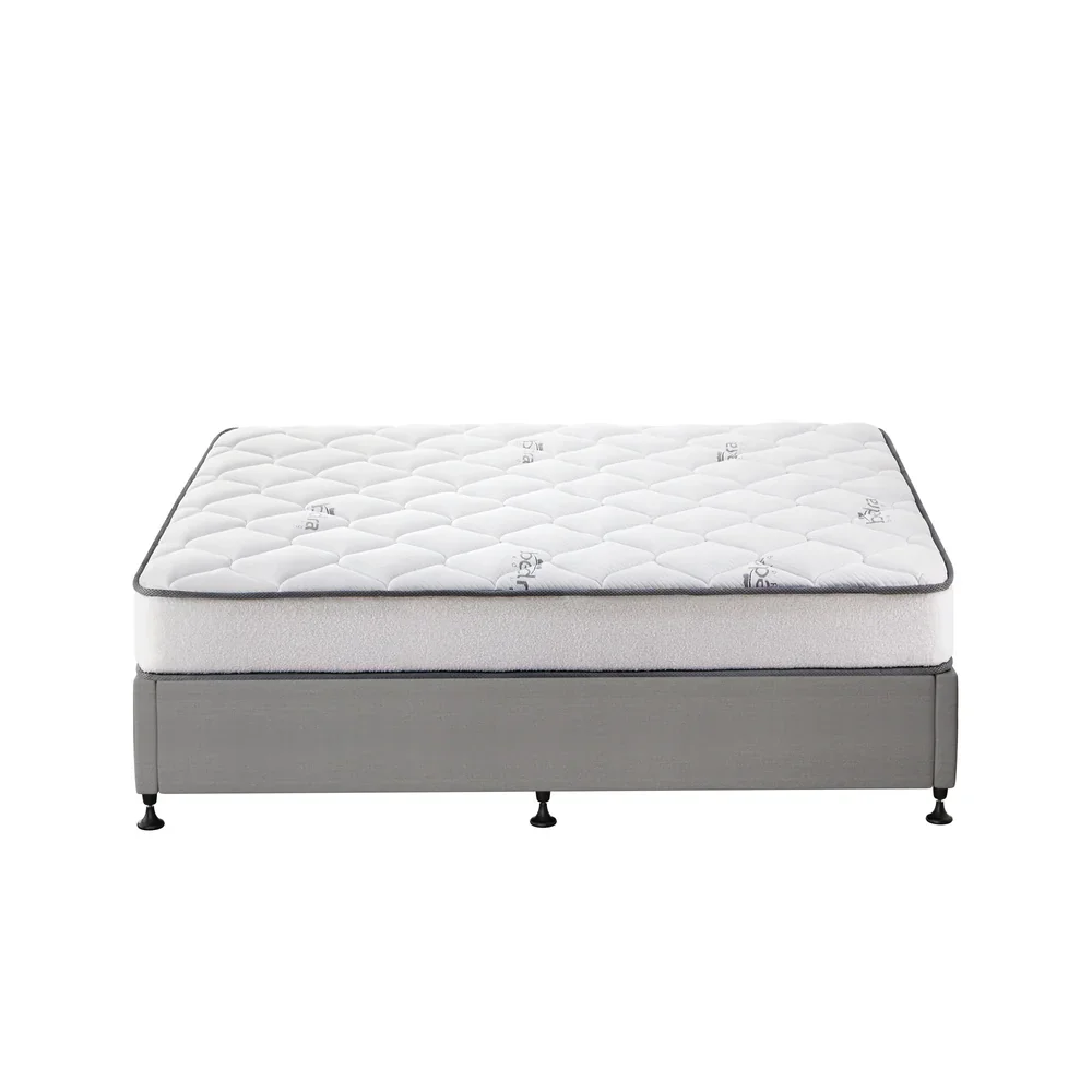 Bed Frame King Single Size Upholstered with Mattress Beige - Image 2
