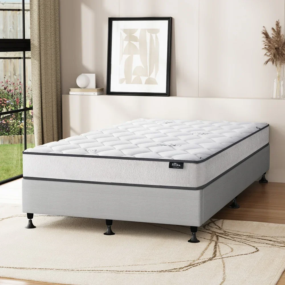 Bed Frame King Single Size Upholstered with Mattress Beige - Image 3