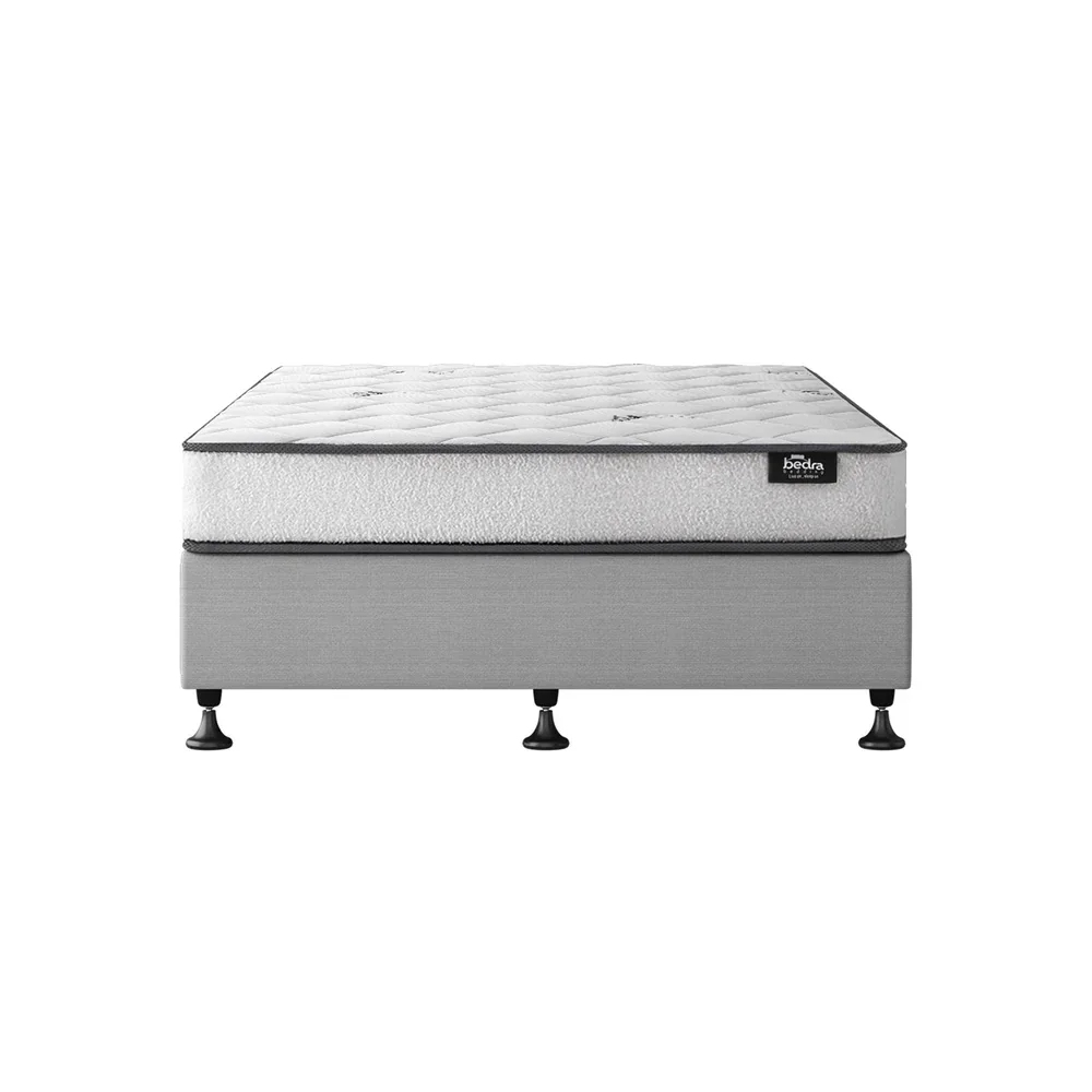 Bed Frame King Single Size Upholstered with Mattress Beige - Image 4