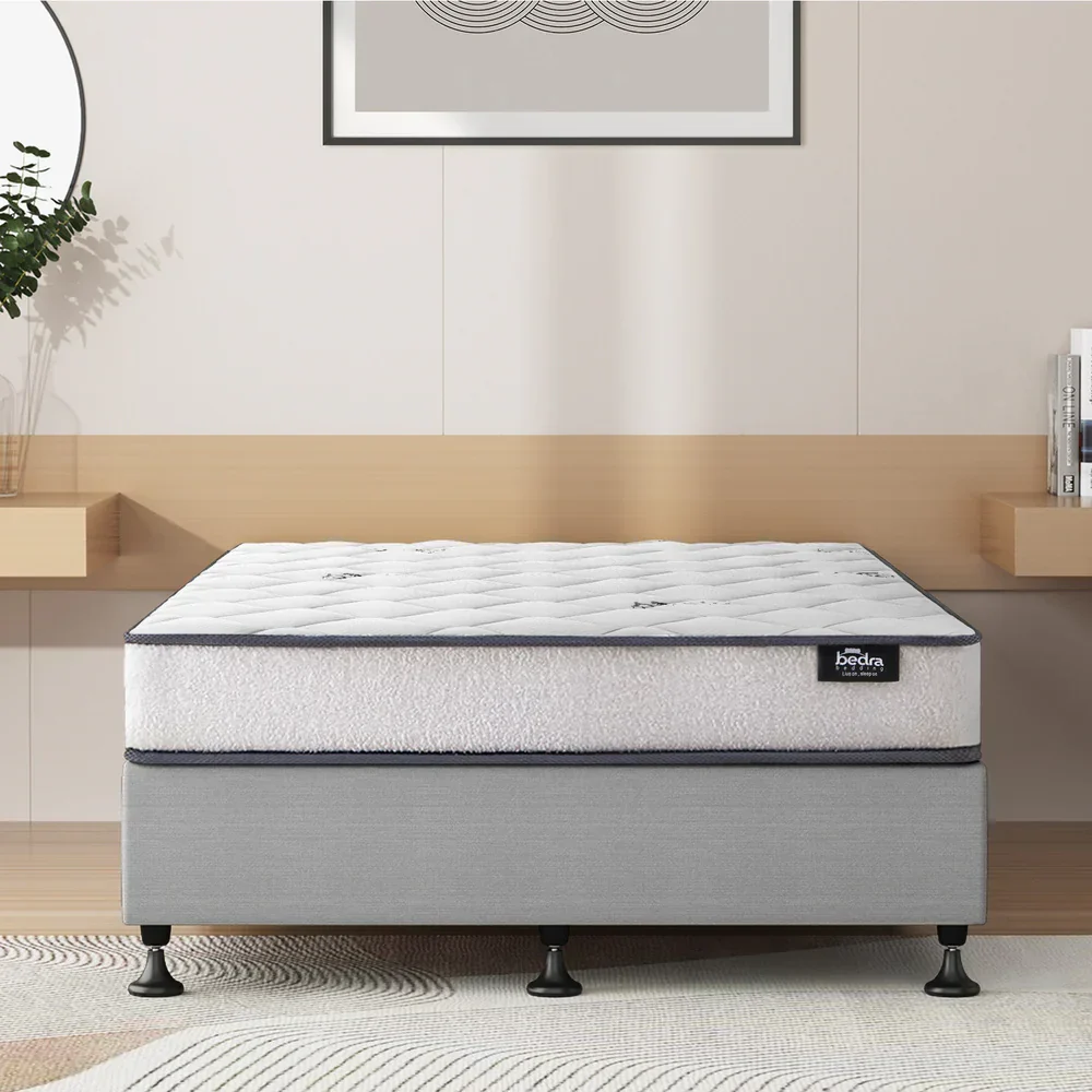 Bed Frame King Single Size Upholstered with Mattress Beige - Image 7