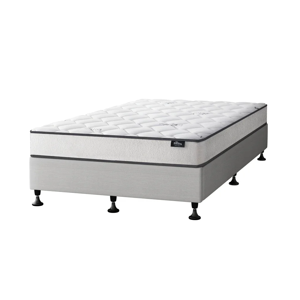 Bed Frame King Single Size Upholstered with Mattress Beige - Image 8