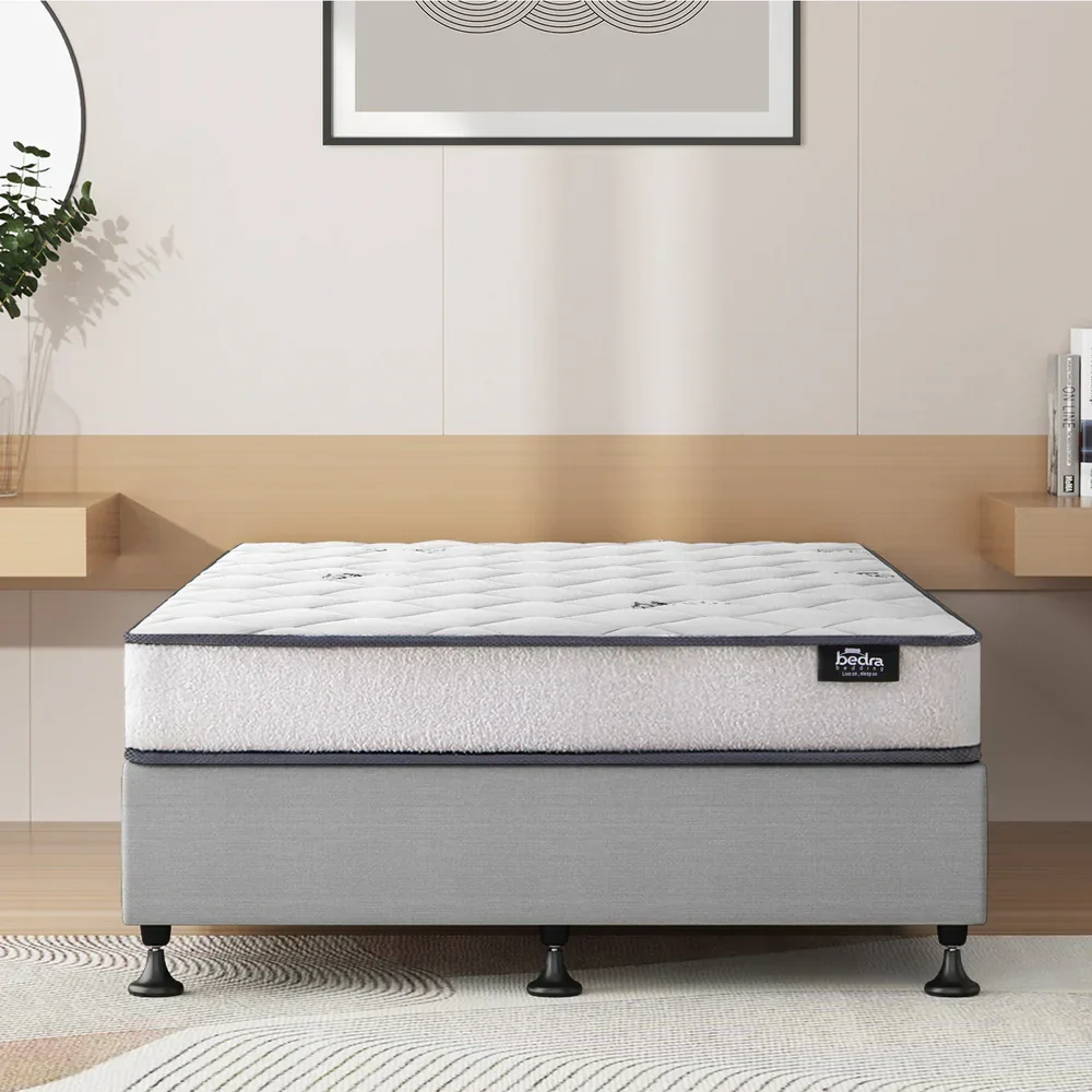 Bed Frame Single Size Upholstered with Mattress Beige - Image 6