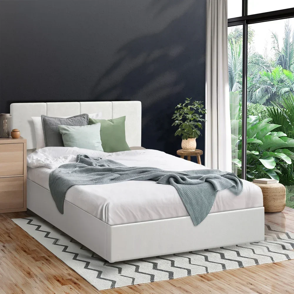 Bed Frame King Single Gas Lift Base PU Leather ZOE