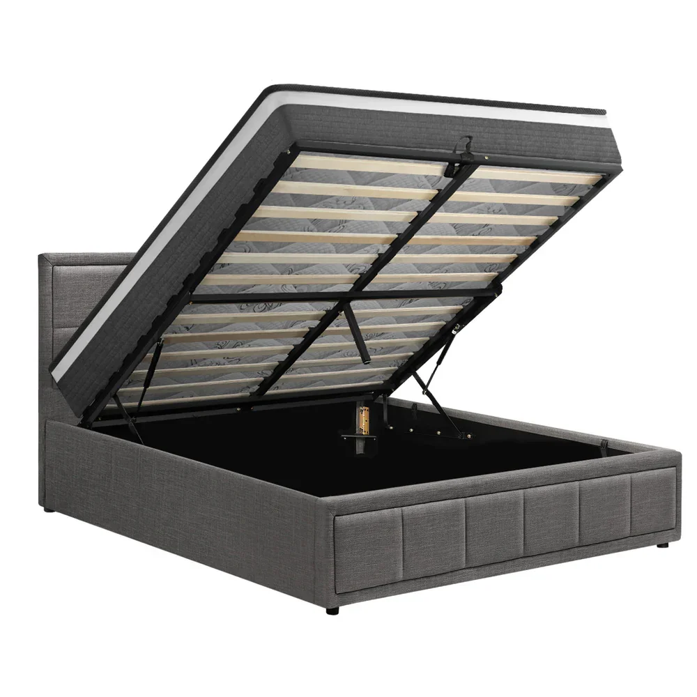 Bed Frame With Mattress Set Double Size Gas Lift Grey BOSS