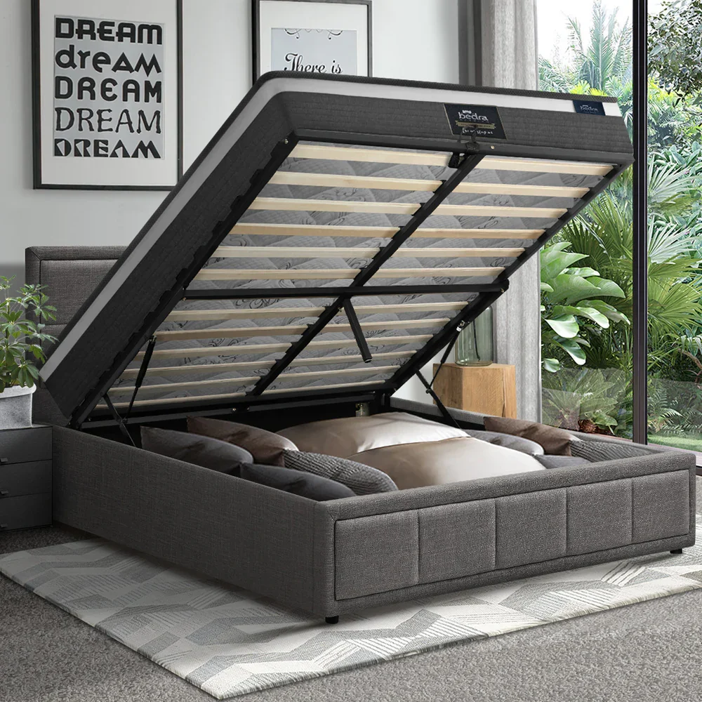 Bed Frame With Mattress Set Double Size Gas Lift Grey BOSS - Image 8