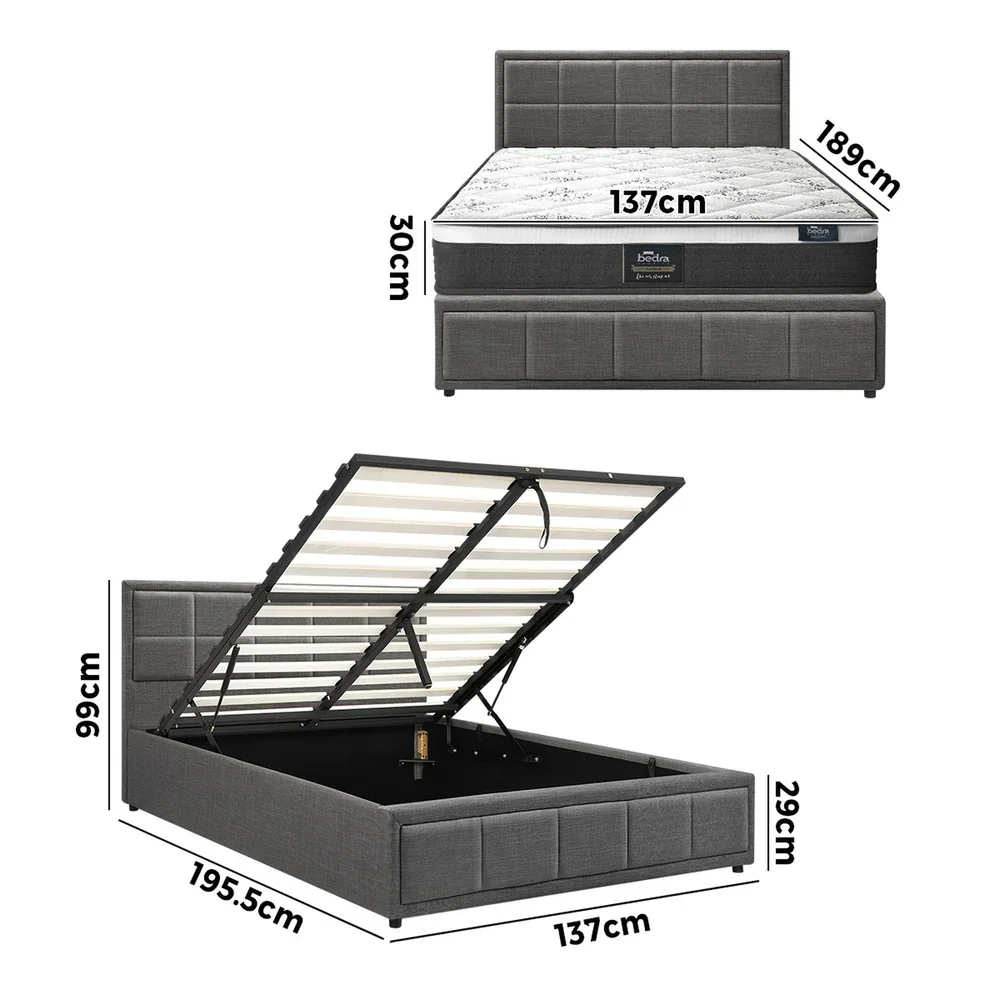 Bed Frame With Mattress Set Double Size Gas Lift Grey BOSS - Image 9