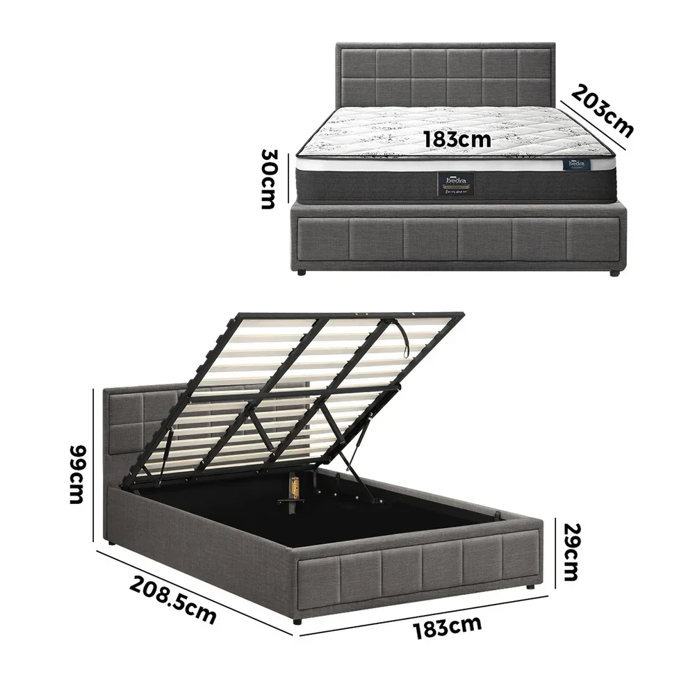 Bed Frame With Mattress Set King Size Gas Lift Grey BOSS - Image 3
