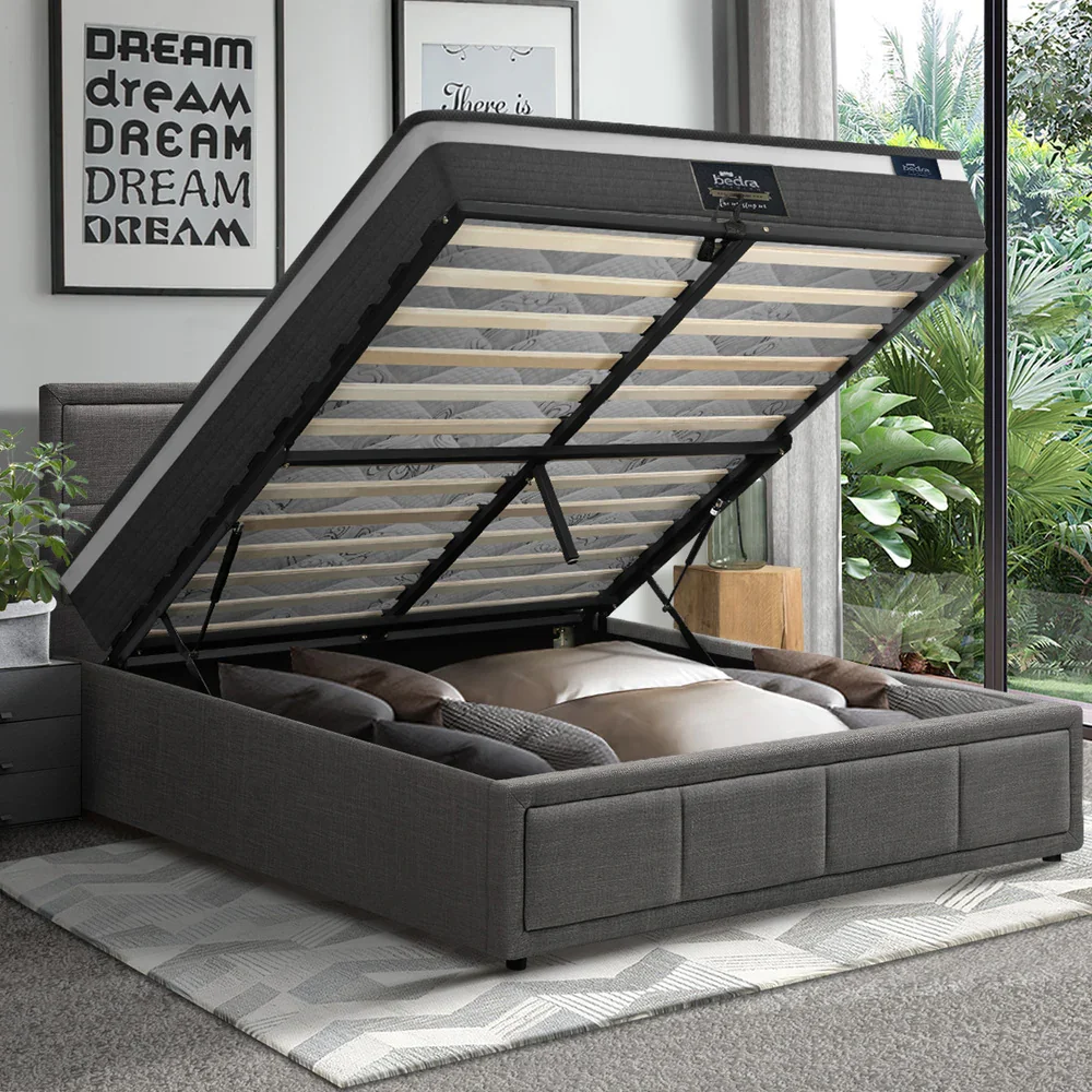 Bed Frame With Mattress Set King Single Gas Lift Grey BOSS - Image 6