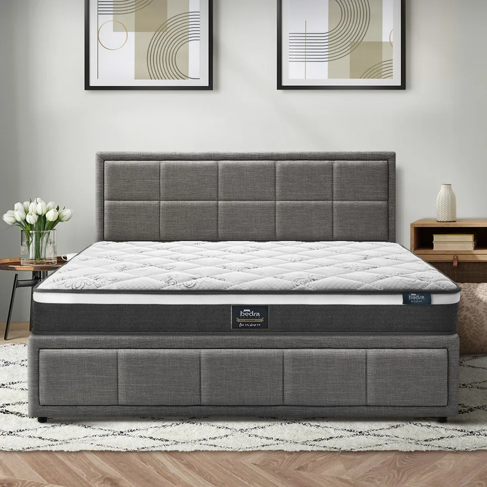 Bed Frame With Mattress Set Queen Size Gas Lift Grey BOSS - Image 3