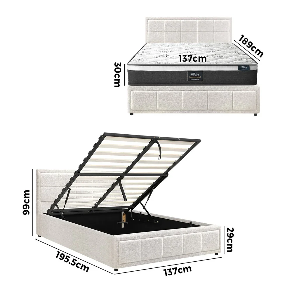 Bed Frame With Mattress Set Double Size Gas Lift White BOSS - Image 3