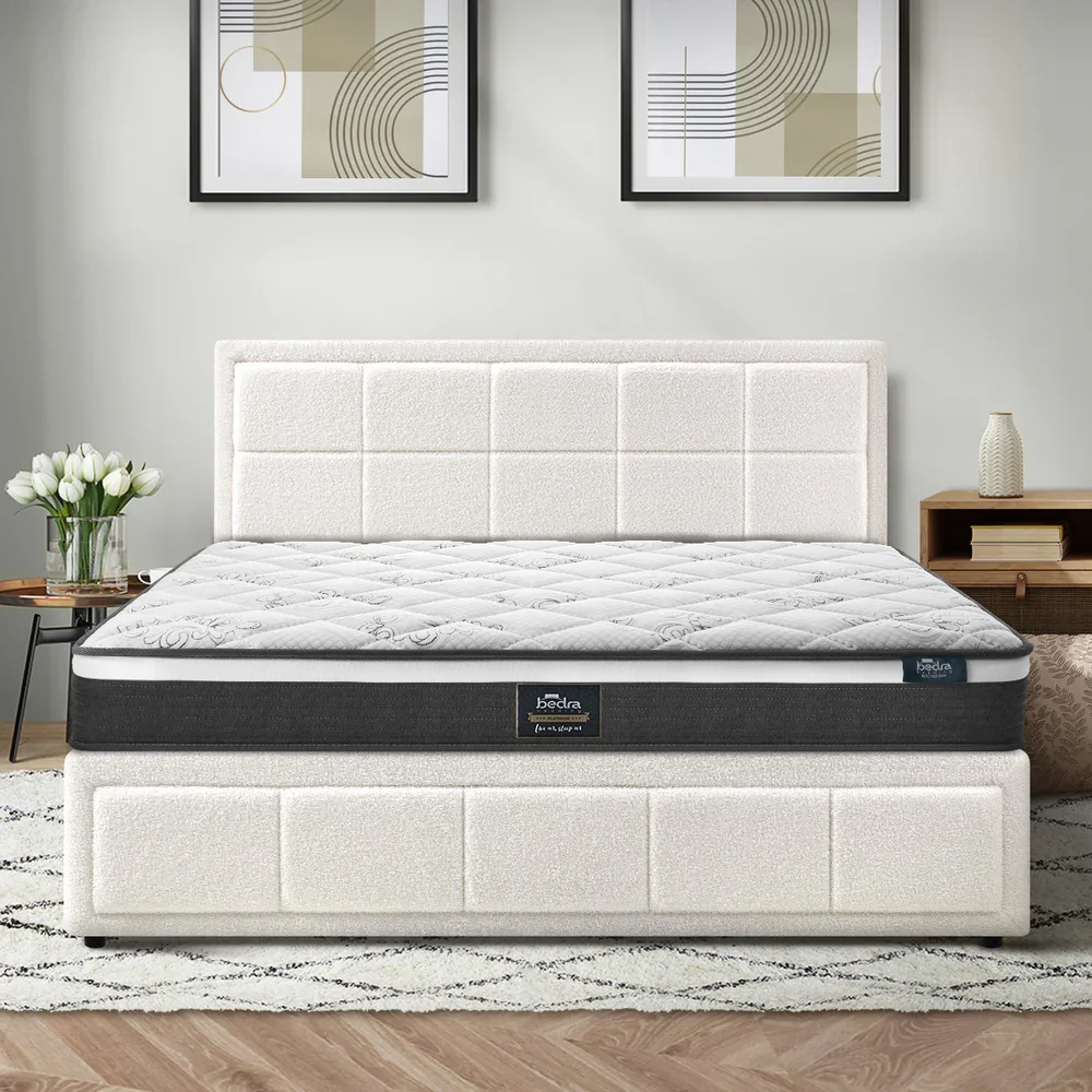 Bed Frame With Mattress Set Queen Size Gas Lift White BOSS - Image 3