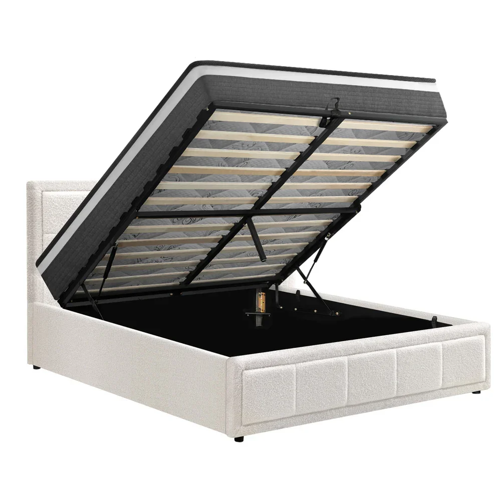 Bed Frame With Mattress Set Queen Size Gas Lift White BOSS - Image 4