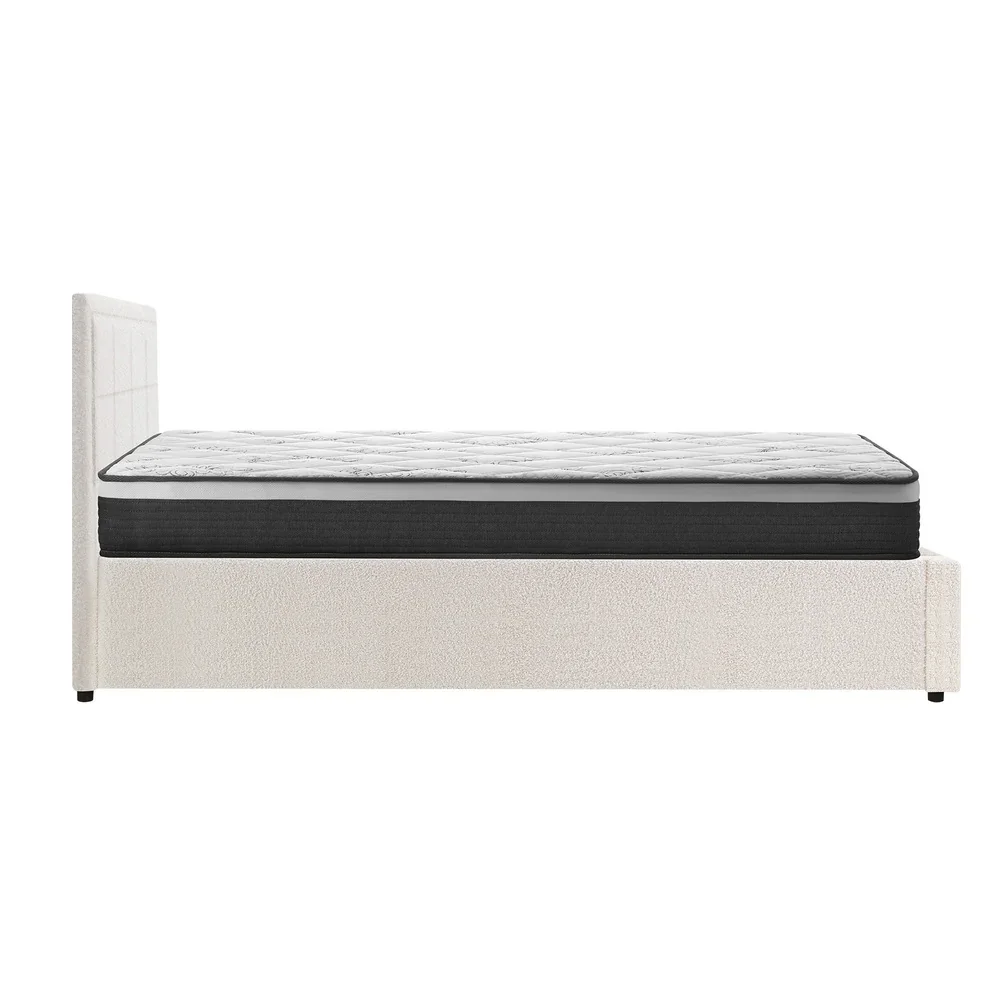 Bed Frame With Mattress Set Queen Size Gas Lift White BOSS - Image 5