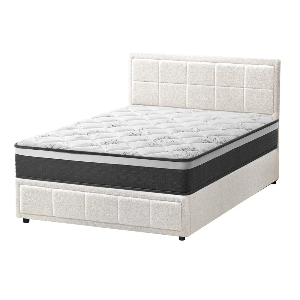 Bed Frame With Mattress Set Queen Size Gas Lift White BOSS - Image 8