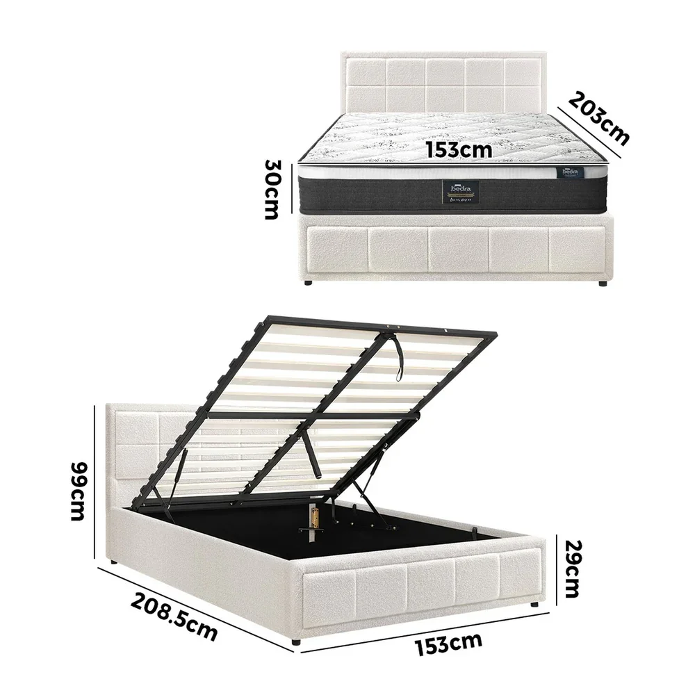 Bed Frame With Mattress Set Queen Size Gas Lift White BOSS - Image 9