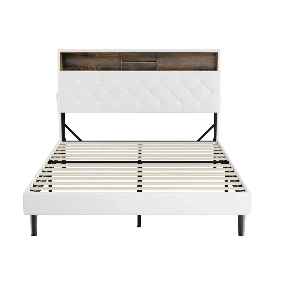 Bed Frame Queen Size with LED Storage Bedhead White - Image 7