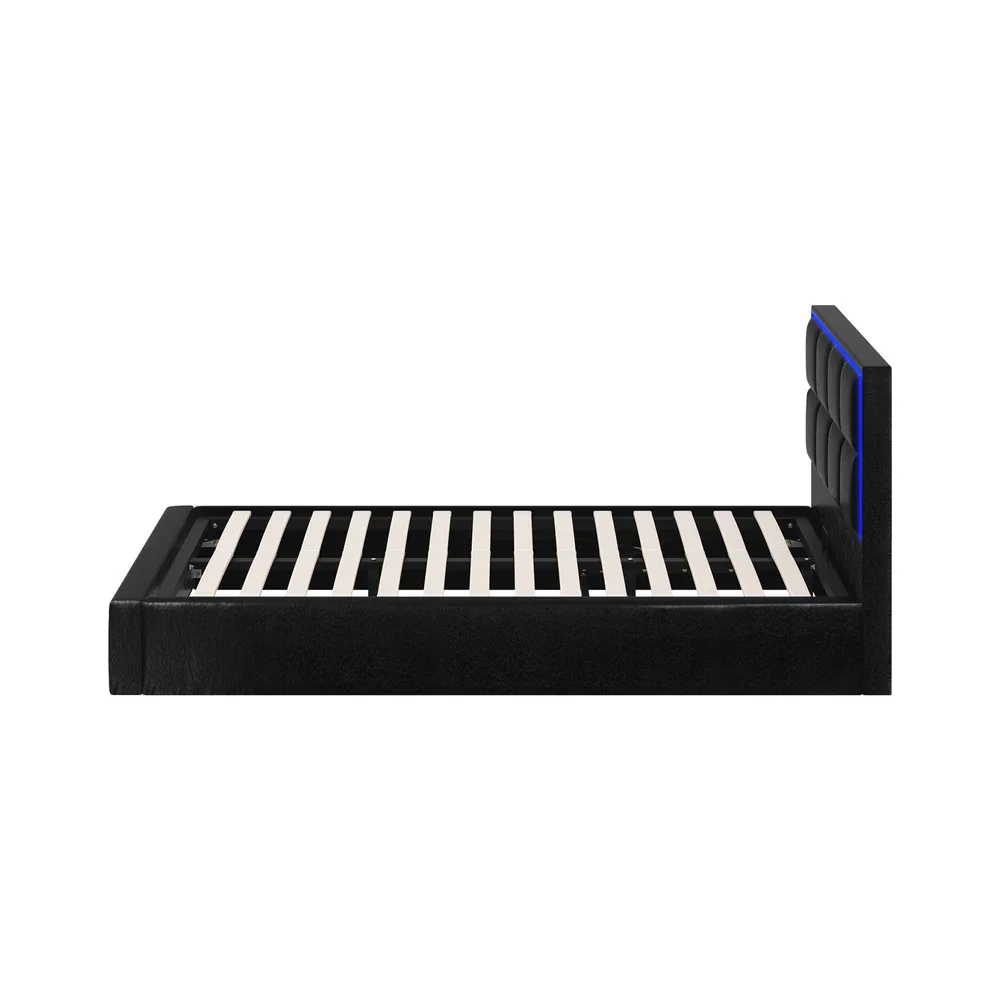 Bed Frame King Single RGB LED Gas Lift Storage Base Leather - Image 8