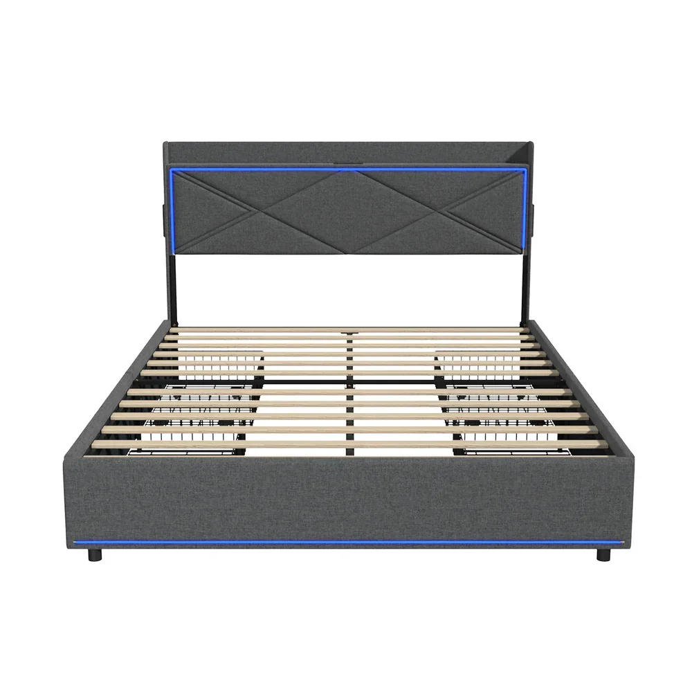 Bed Frame Double with LED Headboard Charging Port 4 Drawers - Image 2