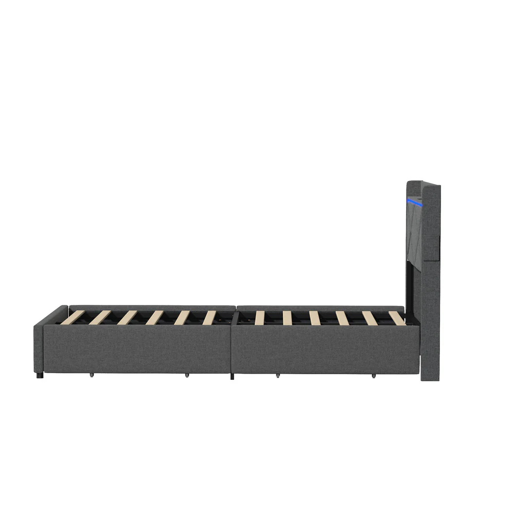 Bed Frame King Single with LED Headboard Charging 4 Drawers - Image 4