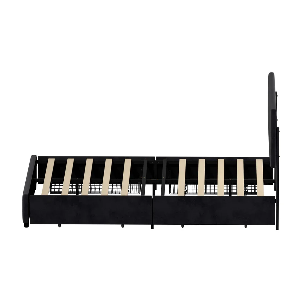 LED Bed Frame Double Size 4 Drawers Adjustable Head Black - Image 8