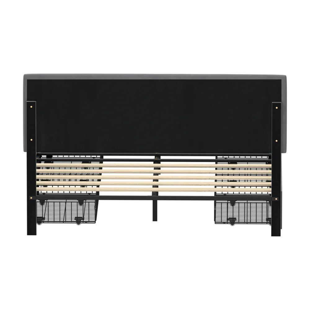 LED Bed Frame Queen Size 4 Drawers Adjustable Head Velvet - Image 5