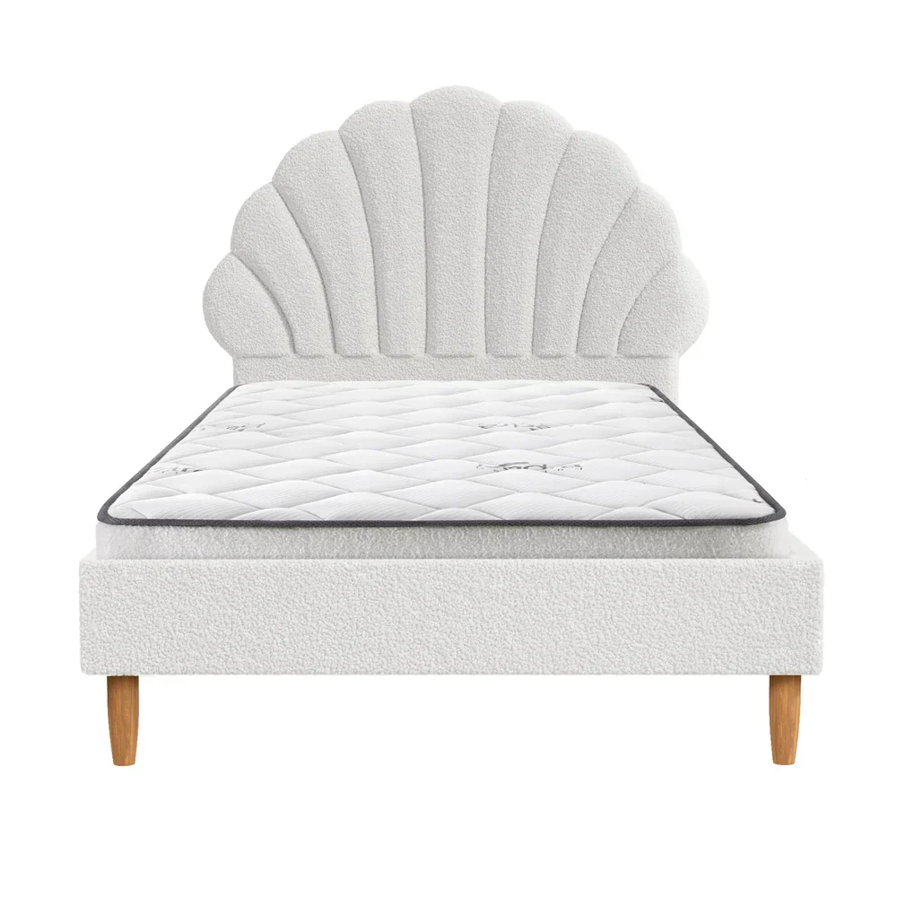 Bed Frame with Mattress Single Size White Boucle - Image 2