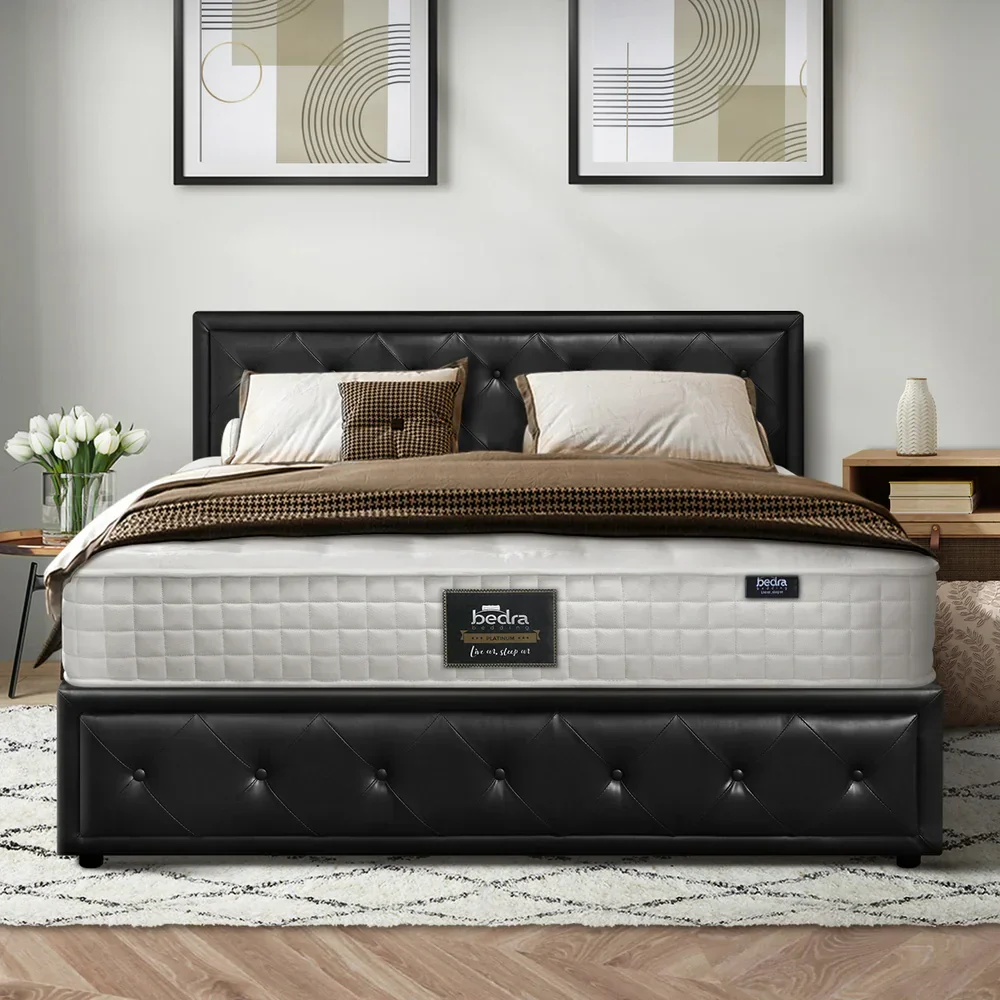 Bed Frame with Mattress King Size Gas Lift Black Leather - Image 3