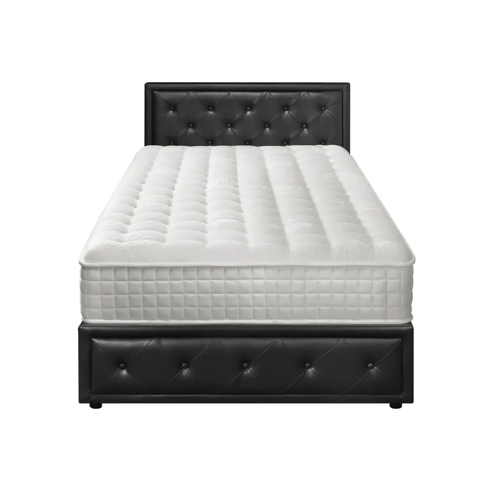 Bed Frame with Mattress King Single Gas Lift Black Leather - Image 8