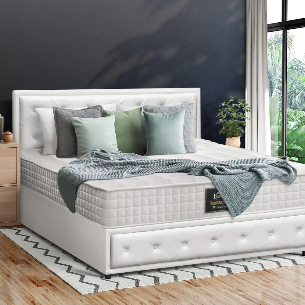 Bed Frame with Mattress King Size Gas Lift White - Image 6