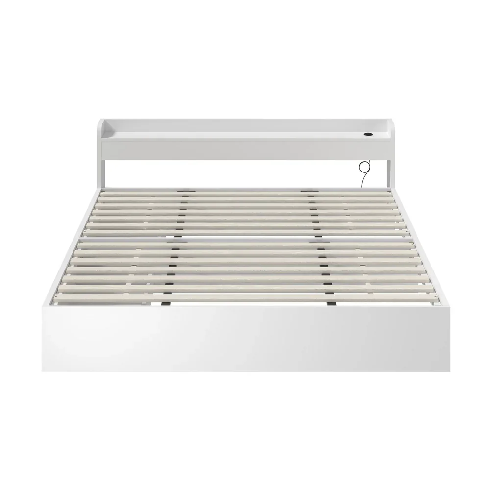 Bed Frame King Size with 2 Drawers Charging Ports White - Image 3