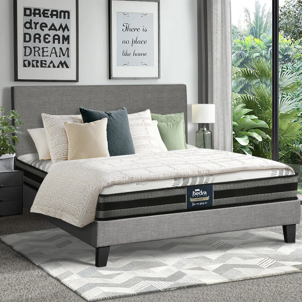 Bed Frame with Queen Size Mattress Set Grey Fabric - Image 2