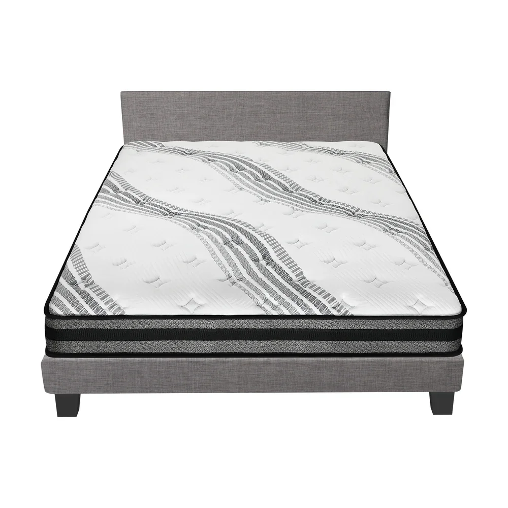 Bed Frame with Queen Size Mattress Set Grey Fabric - Image 6